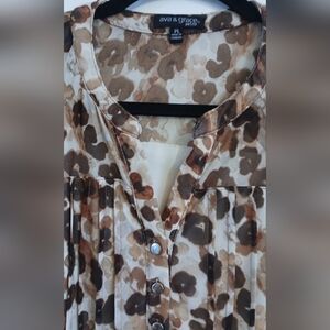 Ava & Grace Leopard Print Blouse Petite Large Brown Cream Tan